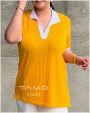31655 - تی شرت یقه سفید آکاردئونی زرد